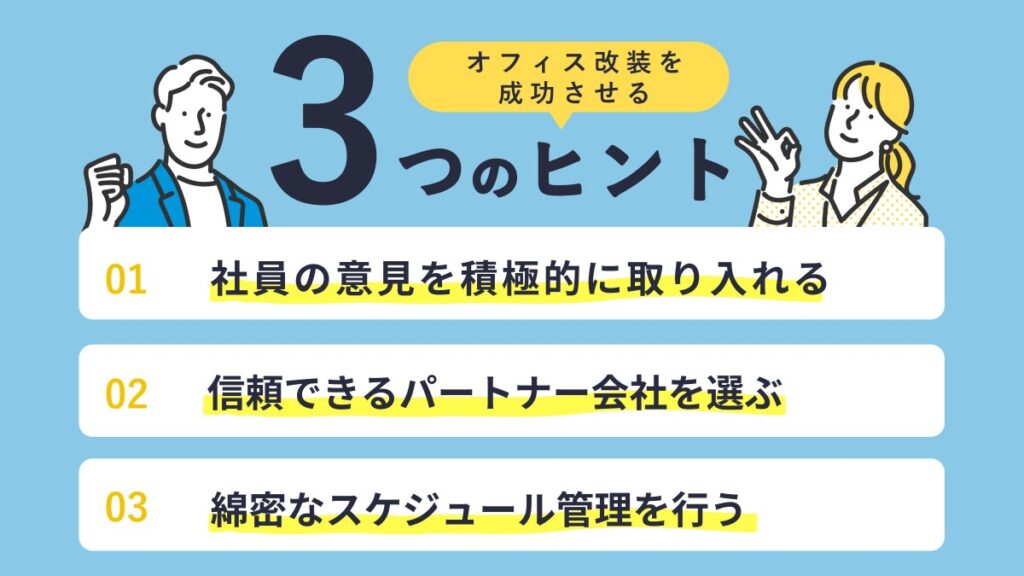 オフィス改装を成功させる3つのヒントを紹介